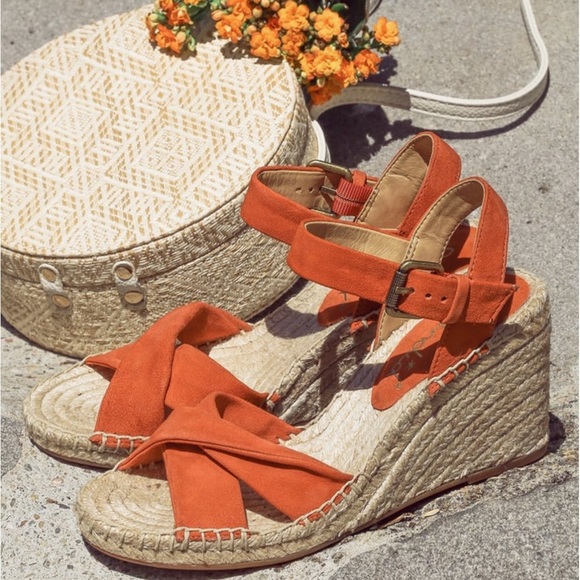 Splendid Fairfax Coral Soft Suede Leather Espadrille Wedge Heel - Picture 3 of 10